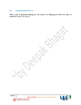 104/454
ADF Essentials Training by Deepak Bhagat
8.1 Copying Application -o
Make a copy of application BATLab_07 and renam...