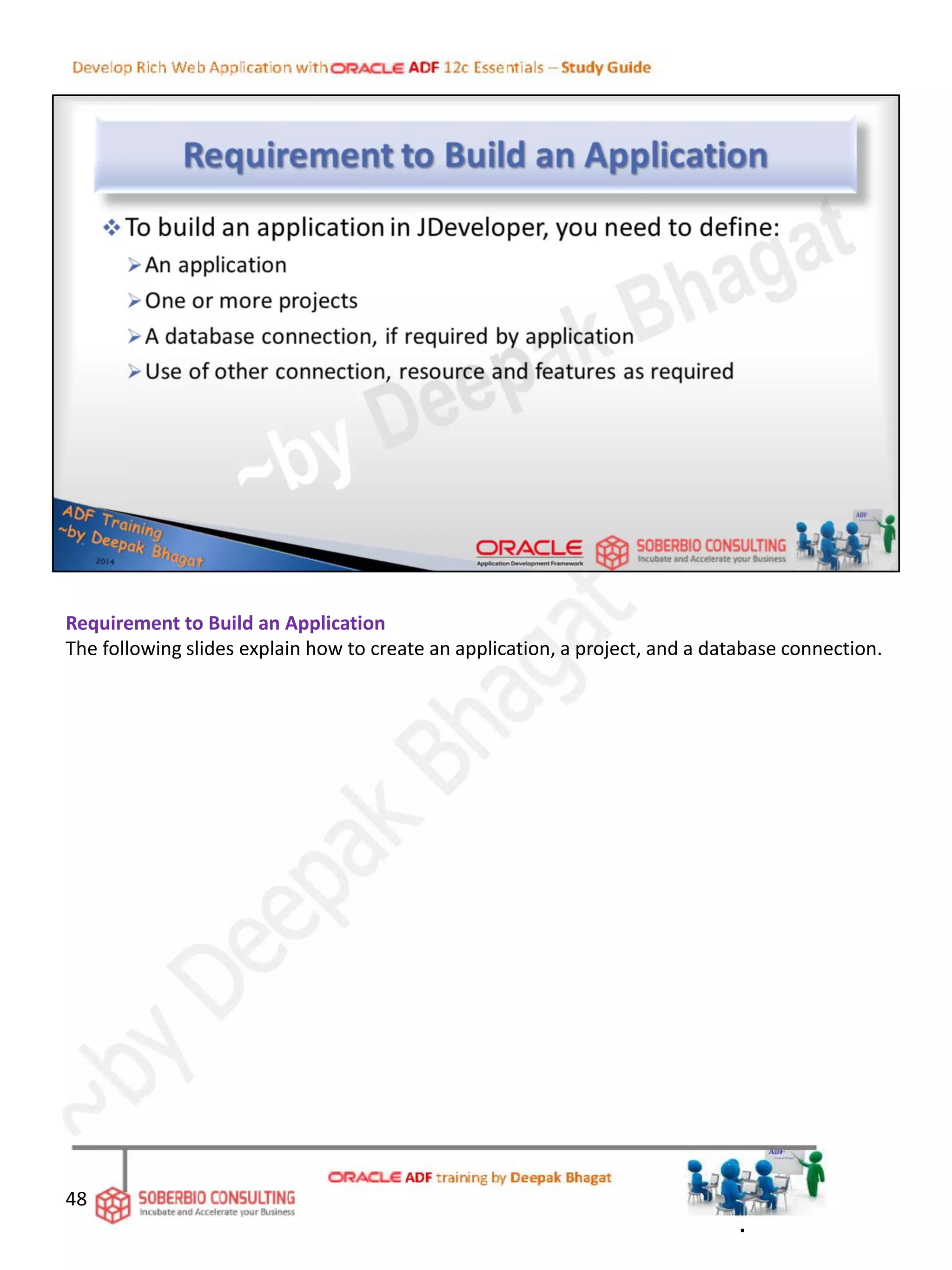 Requirement to Build an Application
The following slides explain how to create an application, a project, and a database connection.
48
.
 