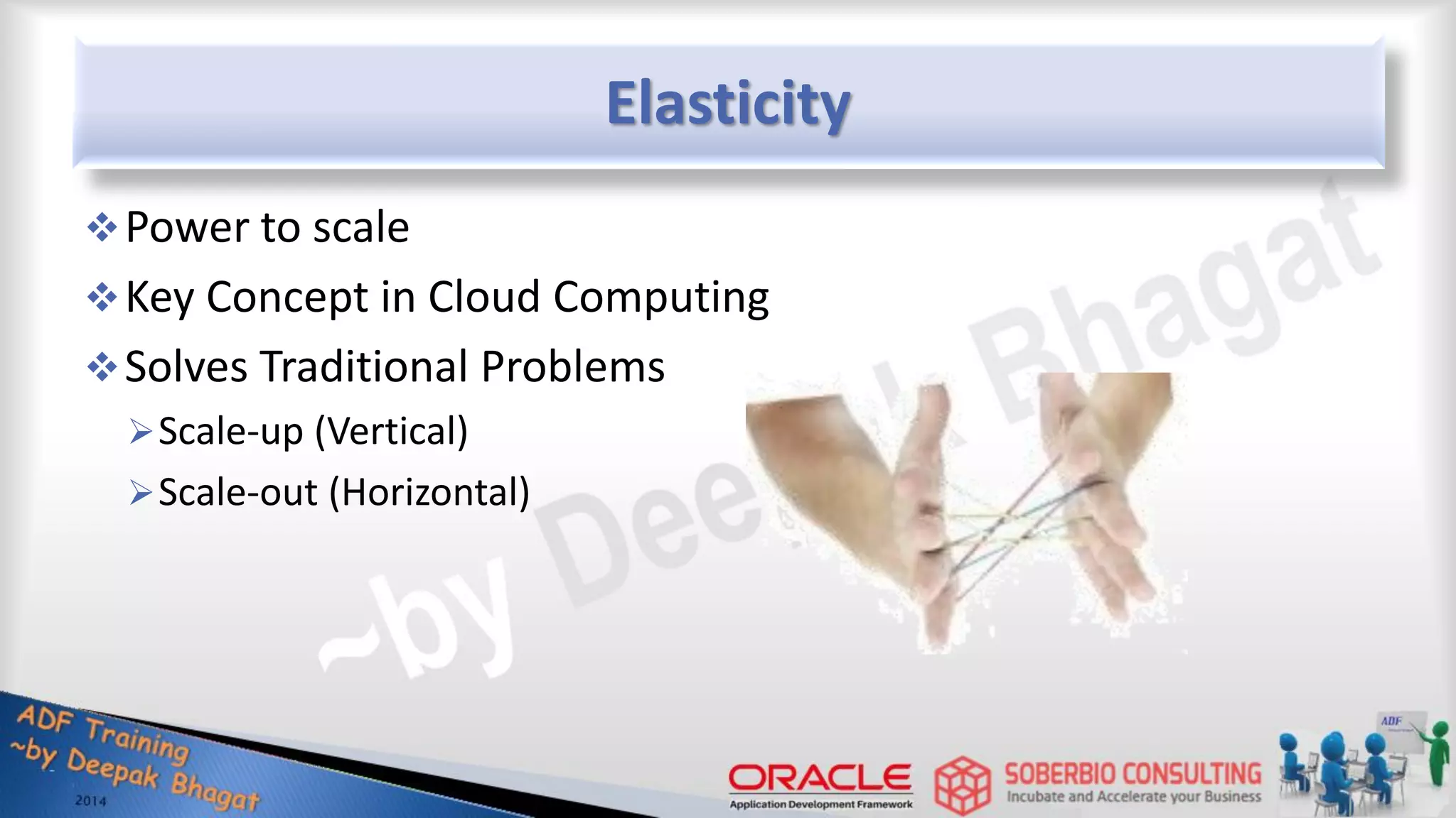 Elasticity Power to scale Key Concept in Cloud Computing Solves Traditional Problems Scale-up (Vertical) Scale-out (Horizontal) 