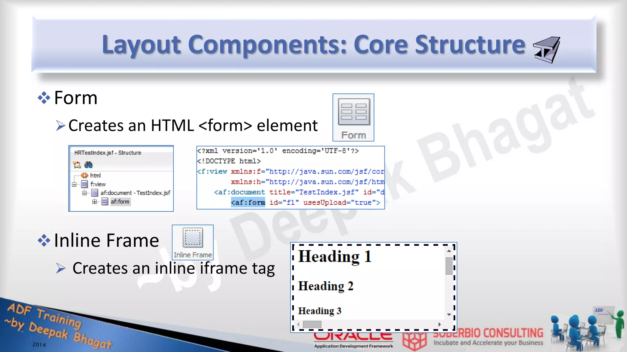 Layout Components: Core Structure Form Creates an HTML <form> element Inline Frame  Creates an inline iframe tag 