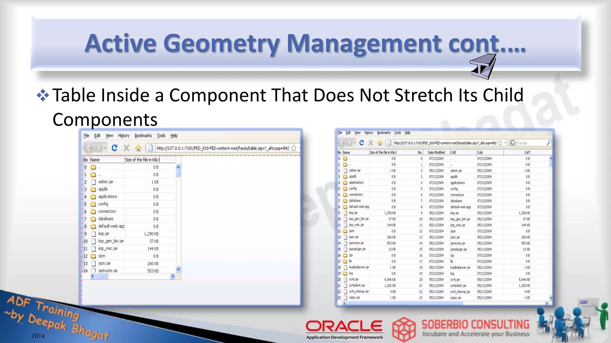 Active Geometry Management cont.… Table Inside a Component That Does Not Stretch Its Child Components 