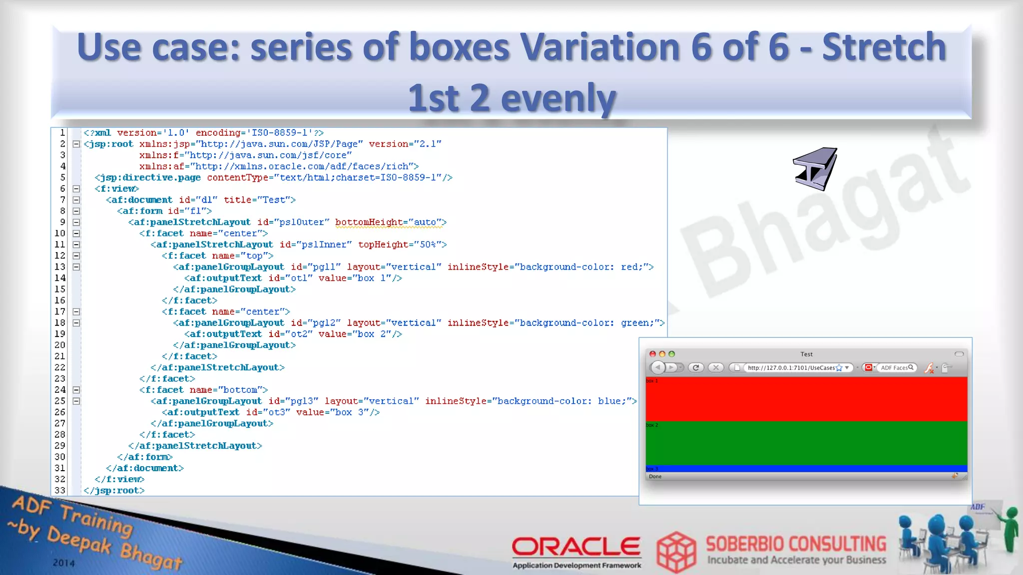 Use case: series of boxes Variation 6 of 6 - Stretch 1st 2 evenly 