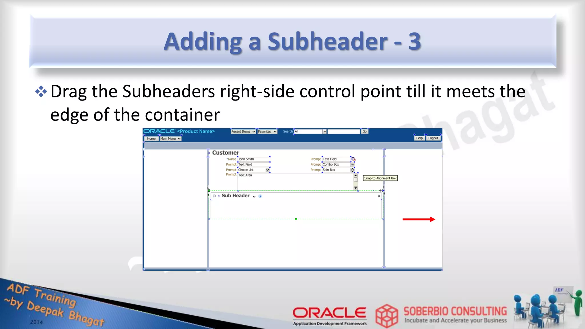 Adding a Subheader - 3 Drag the Subheaders right-side control point till it meets the edge of the container 