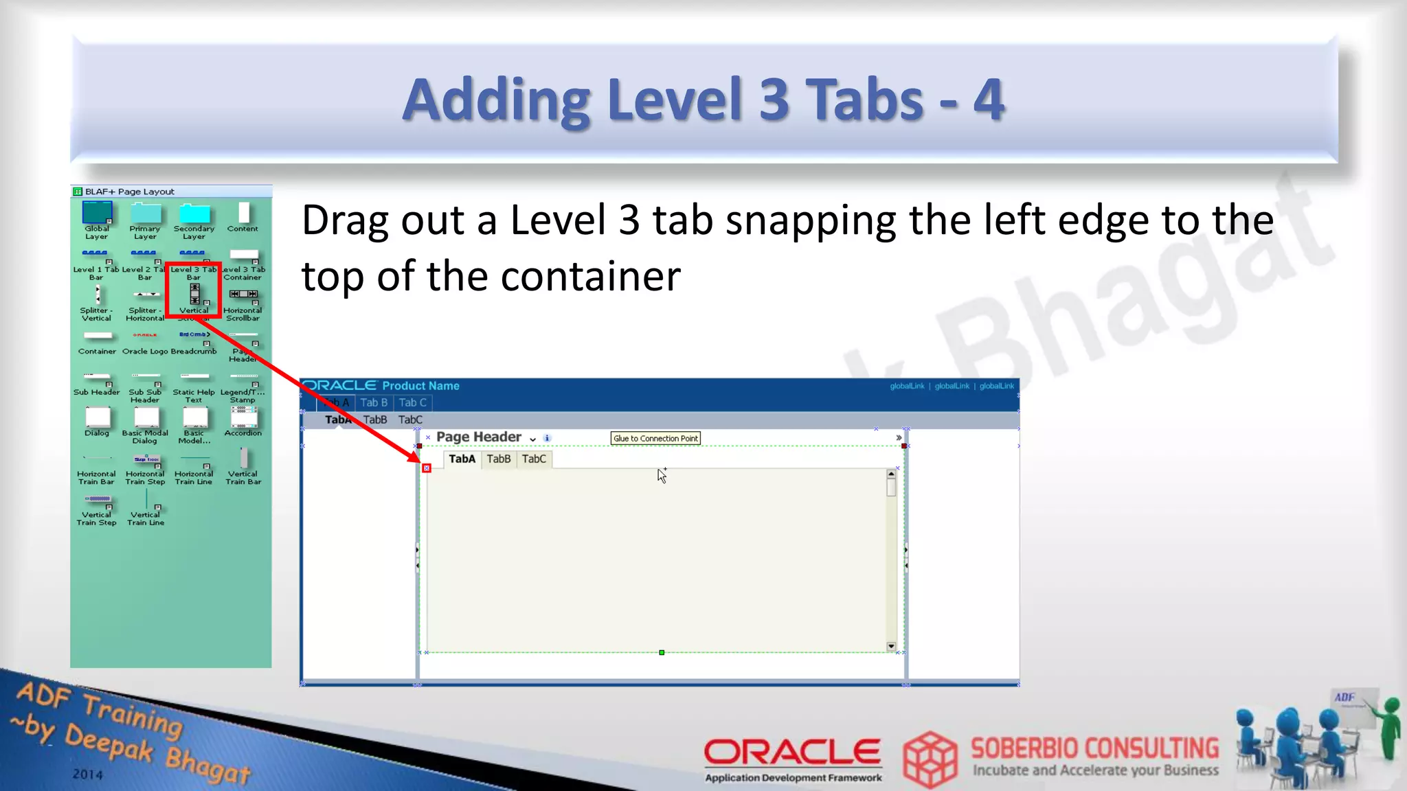Adding Level 3 Tabs - 4 Drag out a Level 3 tab snapping the left edge to the top of the container 