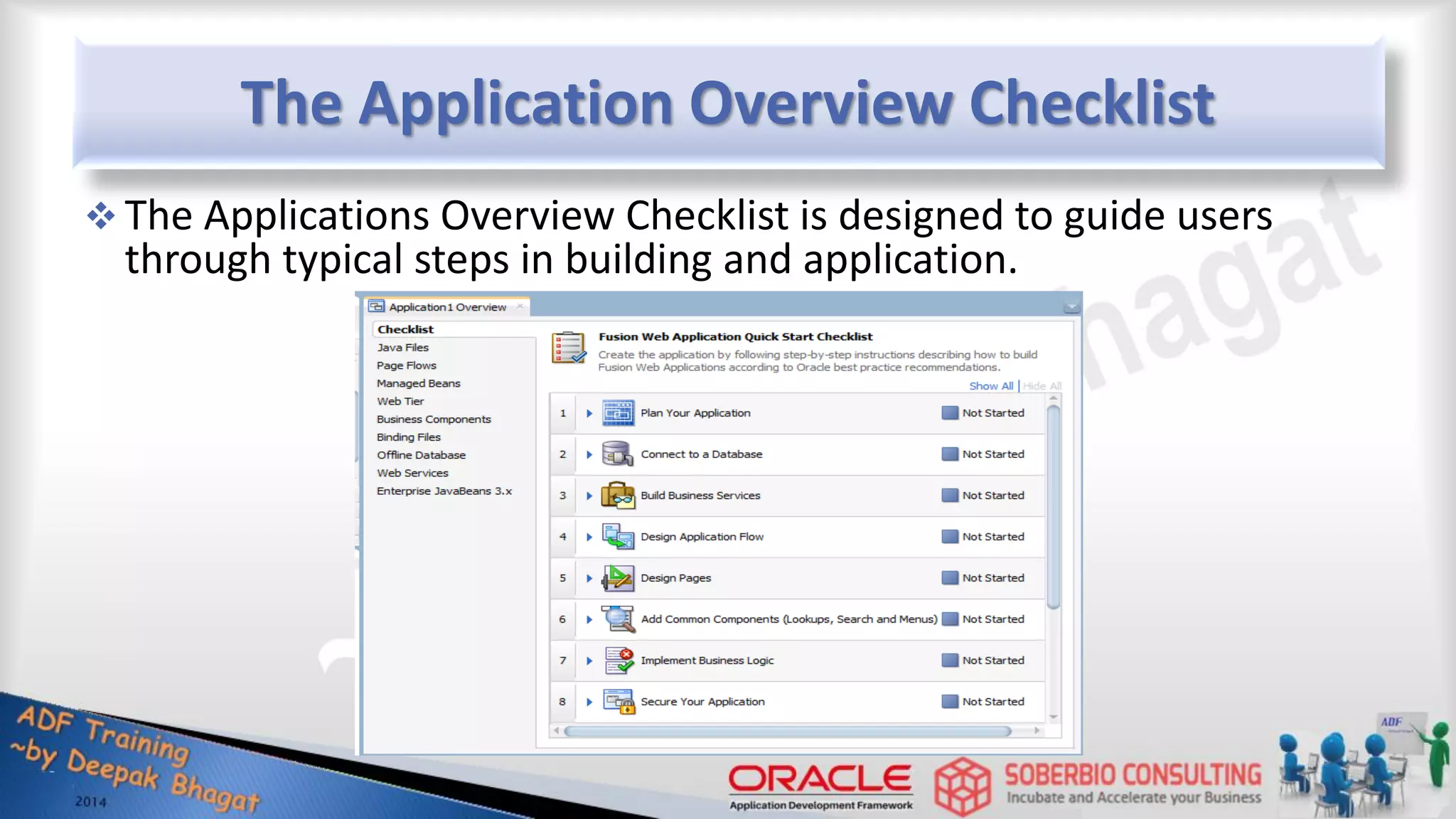 The Application Overview Checklist  The Applications Overview Checklist is designed to guide users through typical steps in building and application. 
