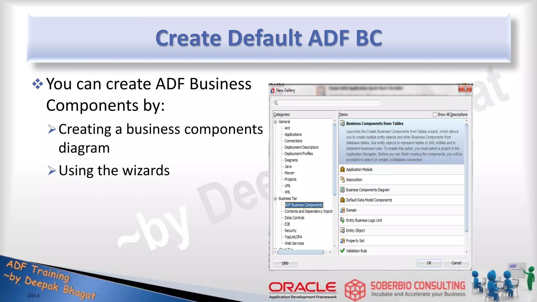 Create Default ADF BC You can create ADF Business Components by: Creating a business components diagram Using the wizards 