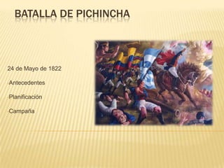 BATALLA DE PICHINCHA



24 de Mayo de 1822

•Antecedentes


•Planificación


•Campaña
 