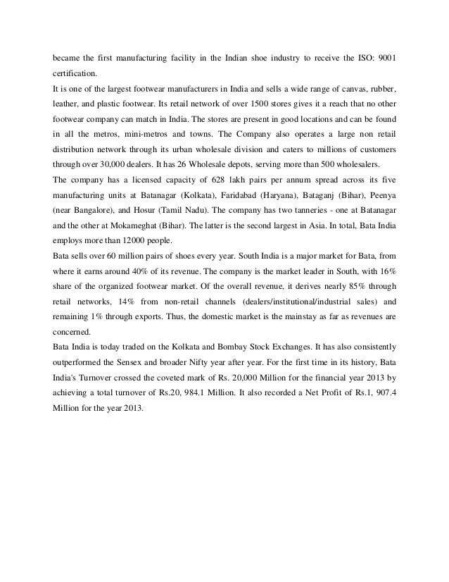 project report on bata shoes