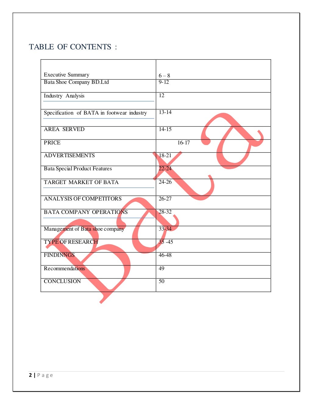 project report on bata shoes