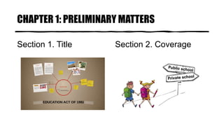 CHAPTER 1: PRELIMINARY MATTERS
Section 1. Title Section 2. Coverage
 