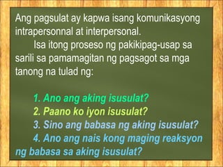 Ibigay Ang Mga Kahulugan Ng Pagsulat  ibigay inzuzo