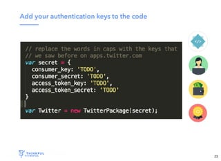Wi-Fi: TGS Guest
Pass: tgsvisitor384
bit.ly/tf-twitter-js
23
 