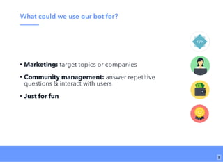 Wi-Fi: TGS Guest
Pass: tgsvisitor384
bit.ly/tf-twitter-js
9
 