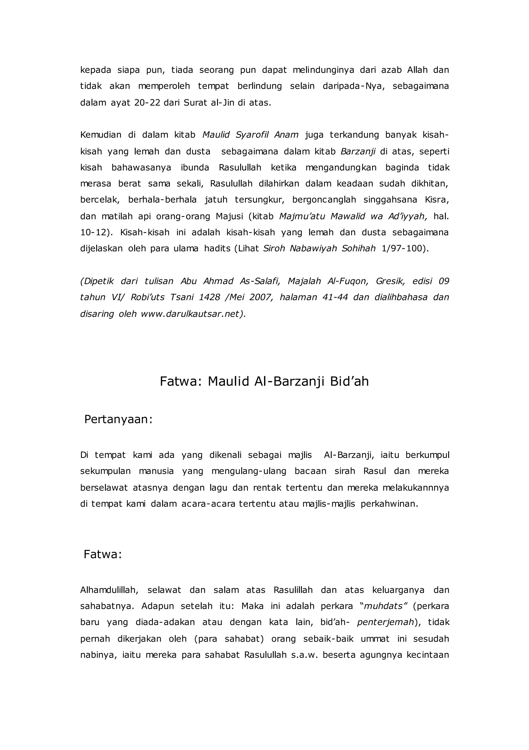 kesesatan kitab barzanji, qashidah burdah dan maulid syarafil anam | DOCX