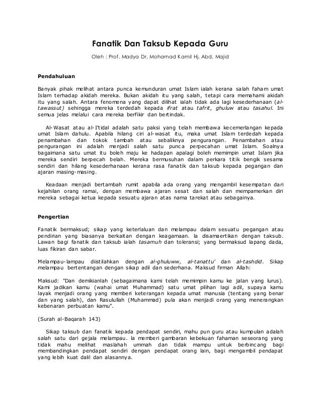 Fanatik Dan Taksub Kepada Guru