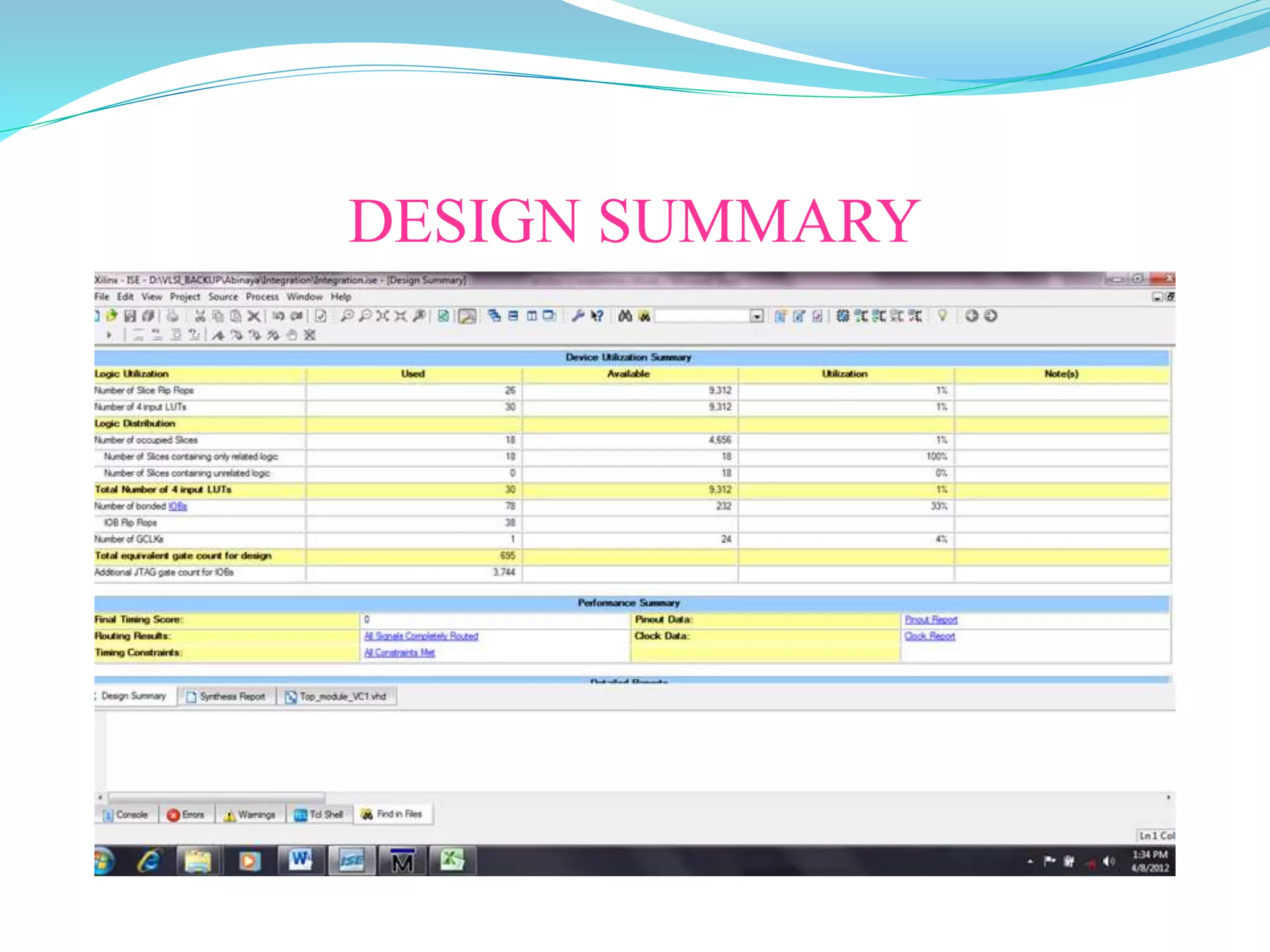 DESIGN SUMMARY
 