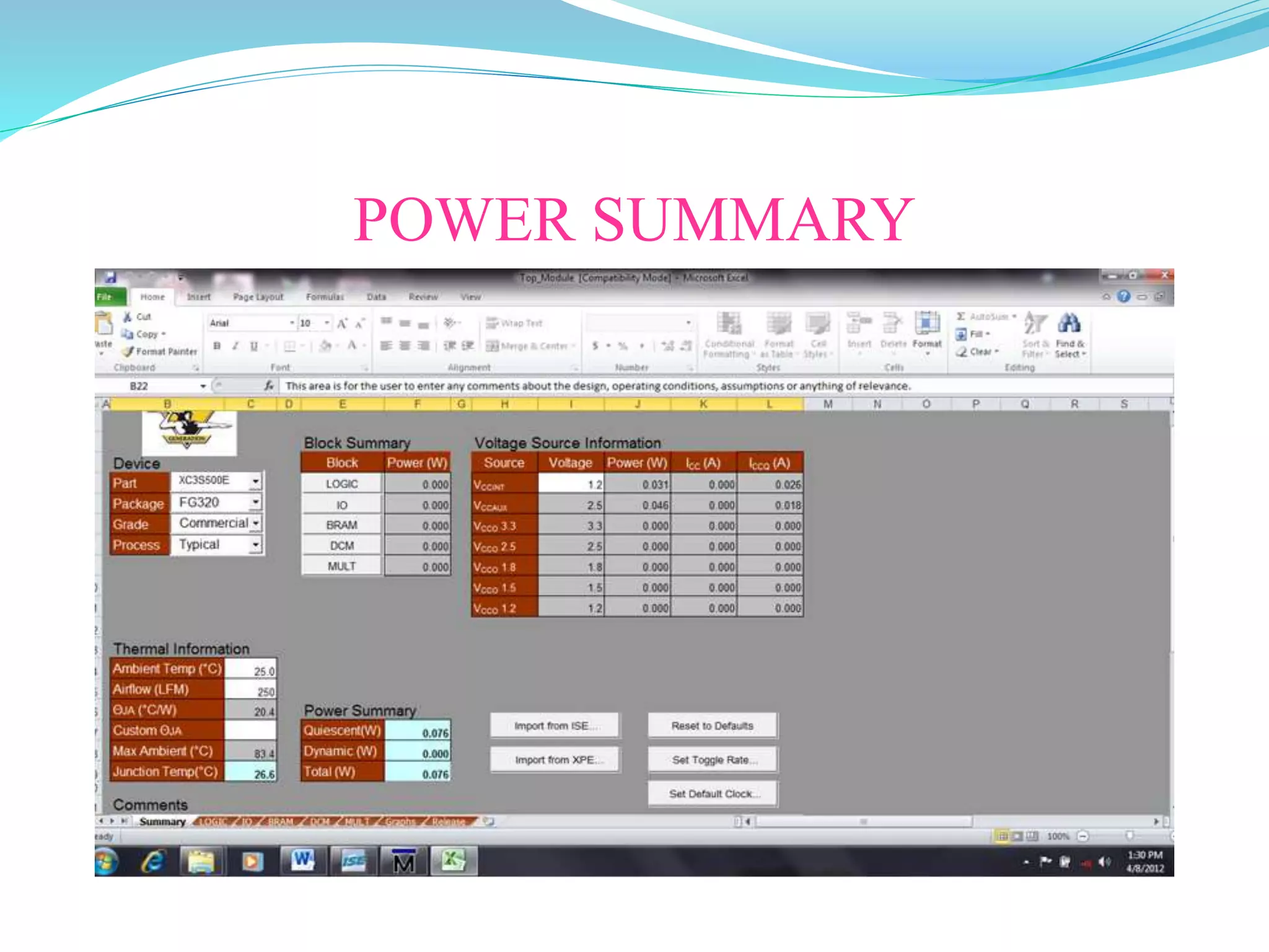 POWER SUMMARY
 