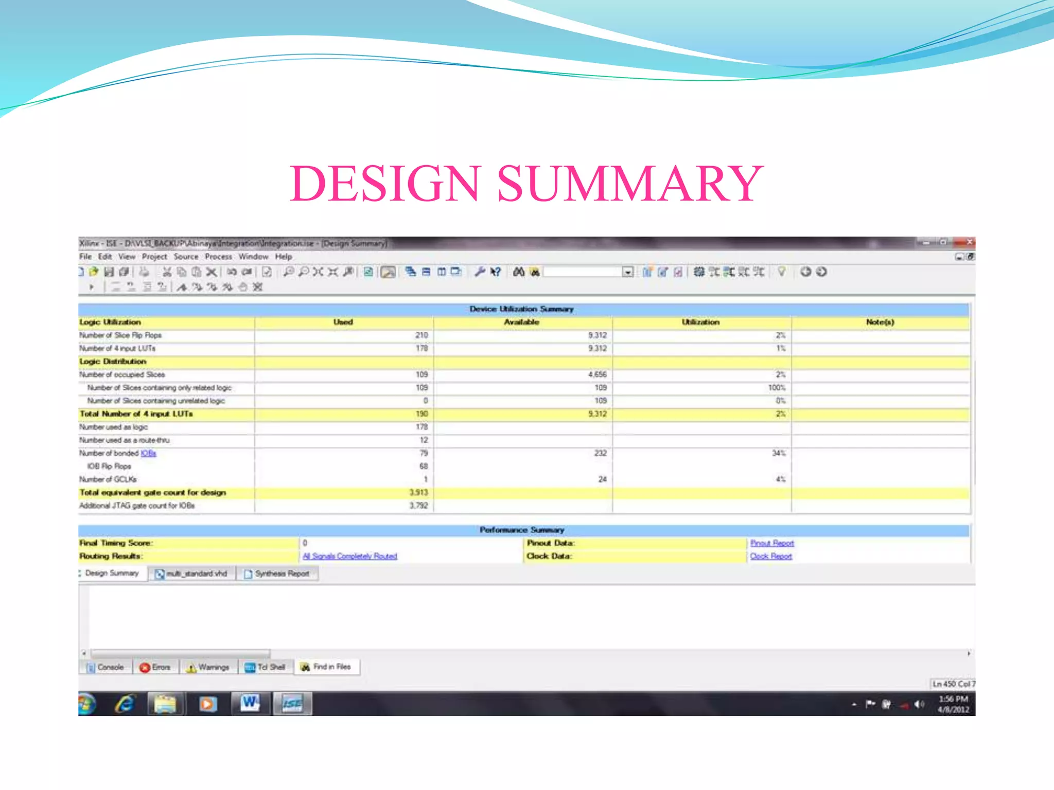 DESIGN SUMMARY
 