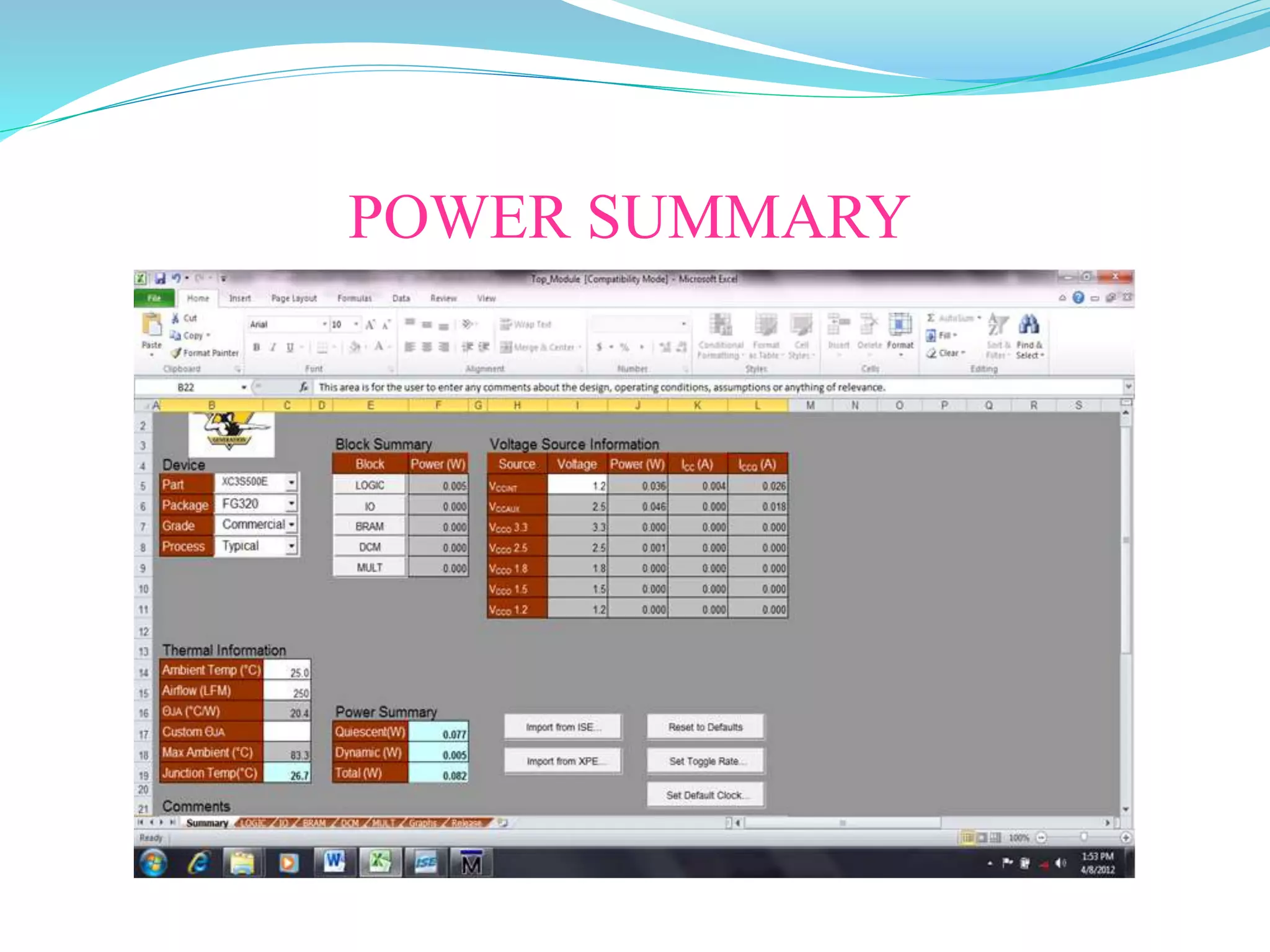 POWER SUMMARY
 