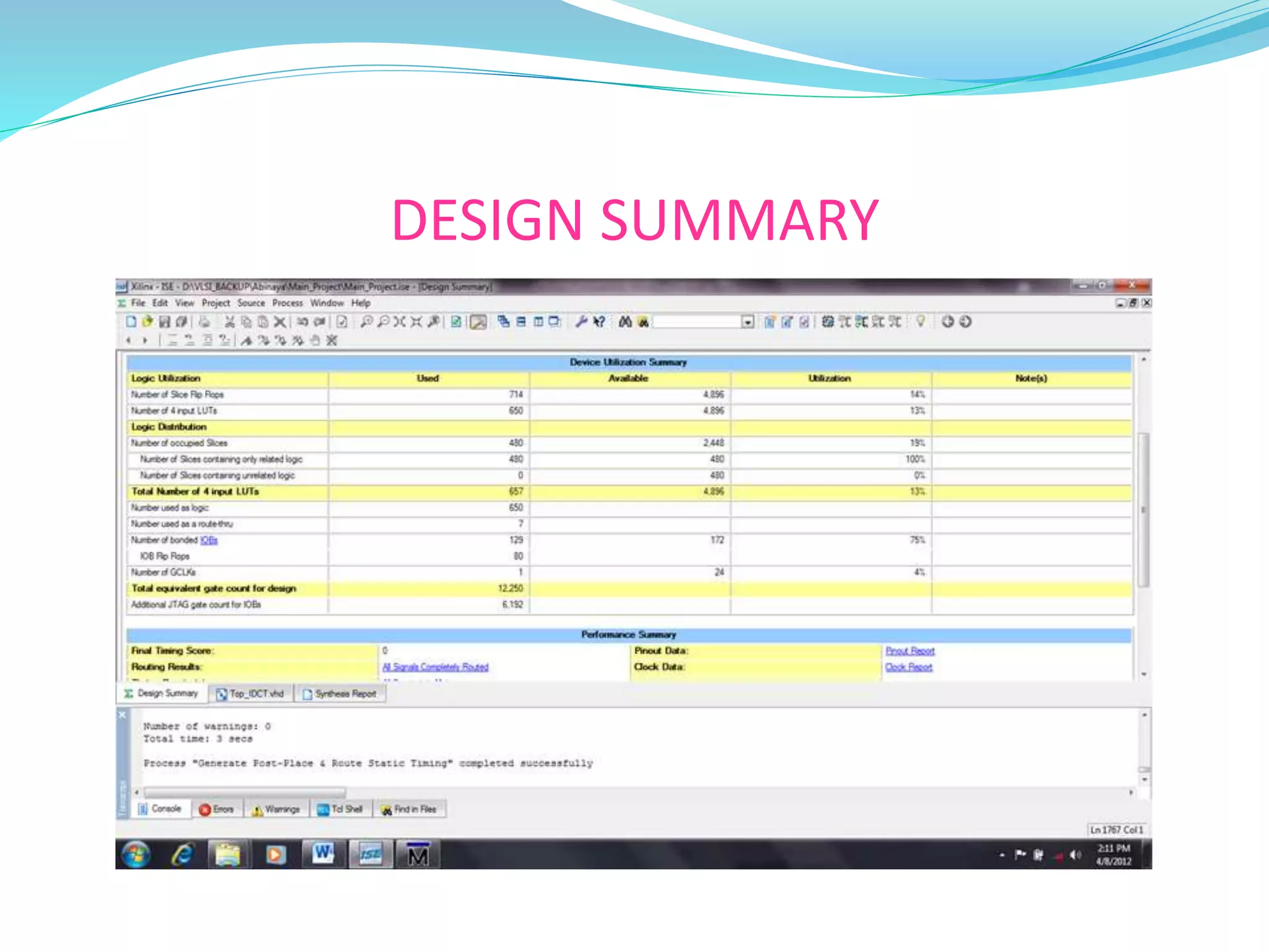 DESIGN SUMMARY
 
