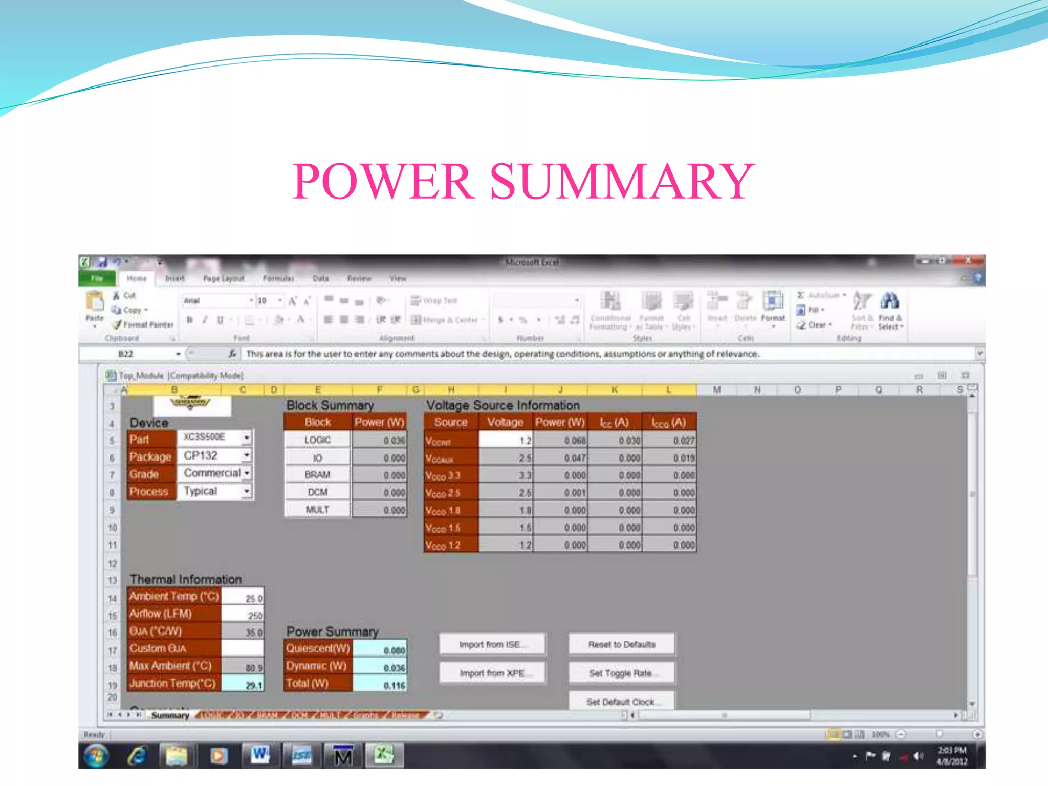 POWER SUMMARY
 