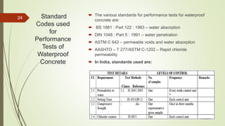 STUDY ON EFFECTIVENESS OF WATER PROOFING ADMIXTURES IN CONCRETE | PPTX