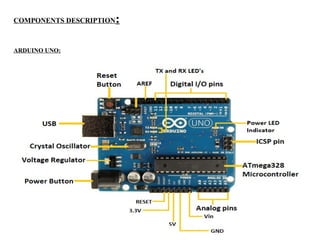 ARDUINO UNO:
COMPONENTS DESCRIPTION:
 