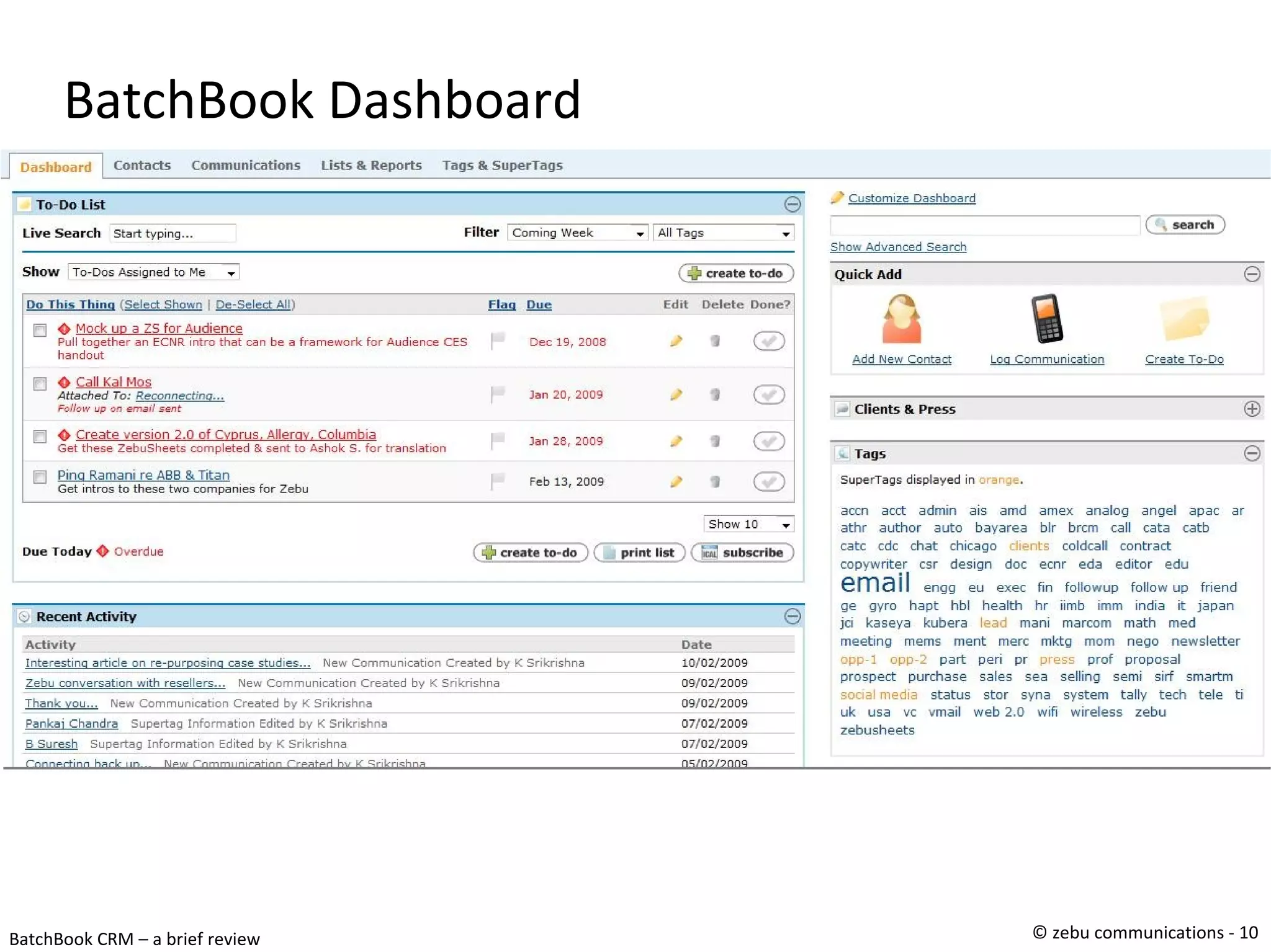 BatchBook Dashboard 
