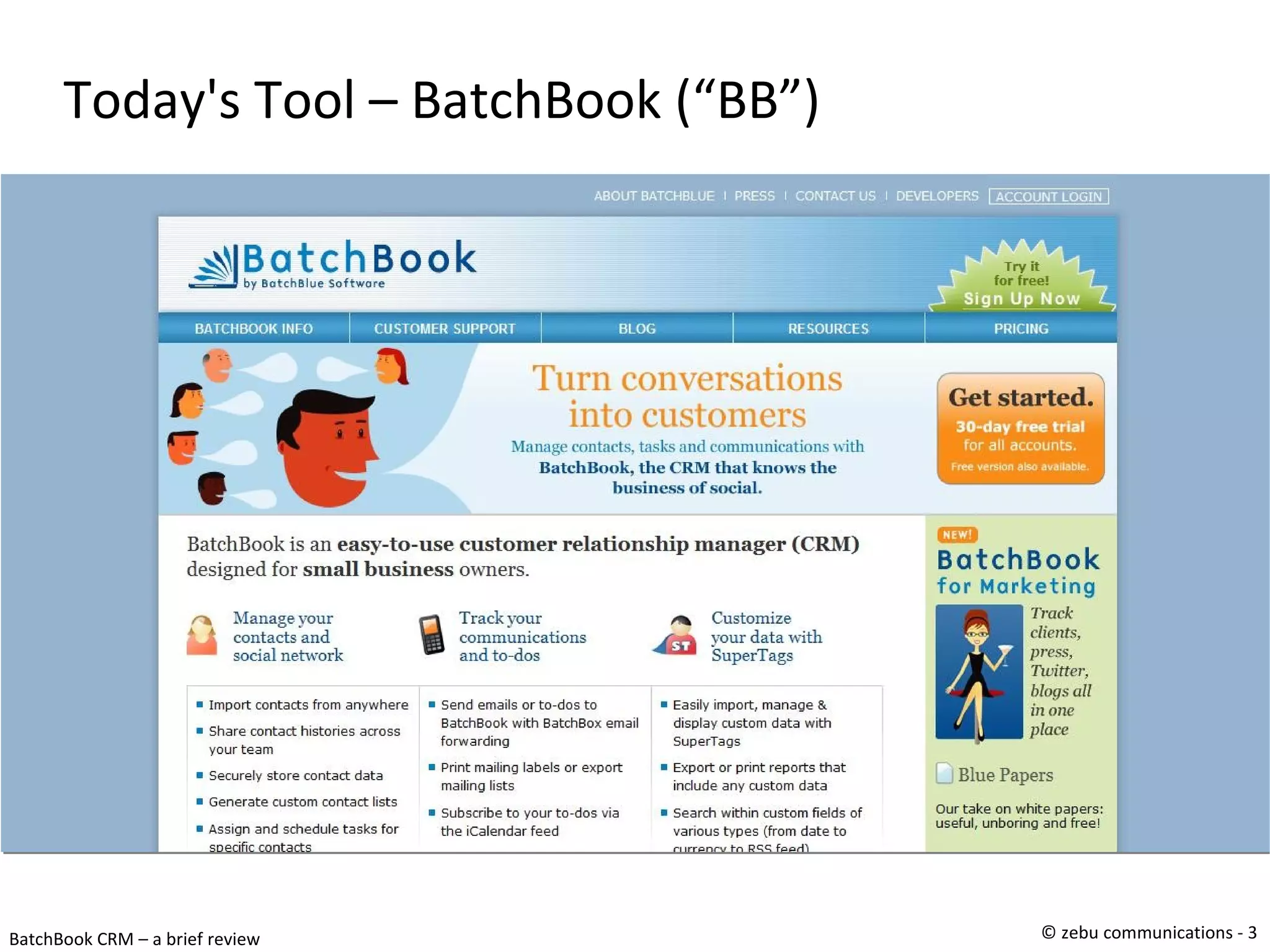 Today's Tool – BatchBook (“BB”)‏ 