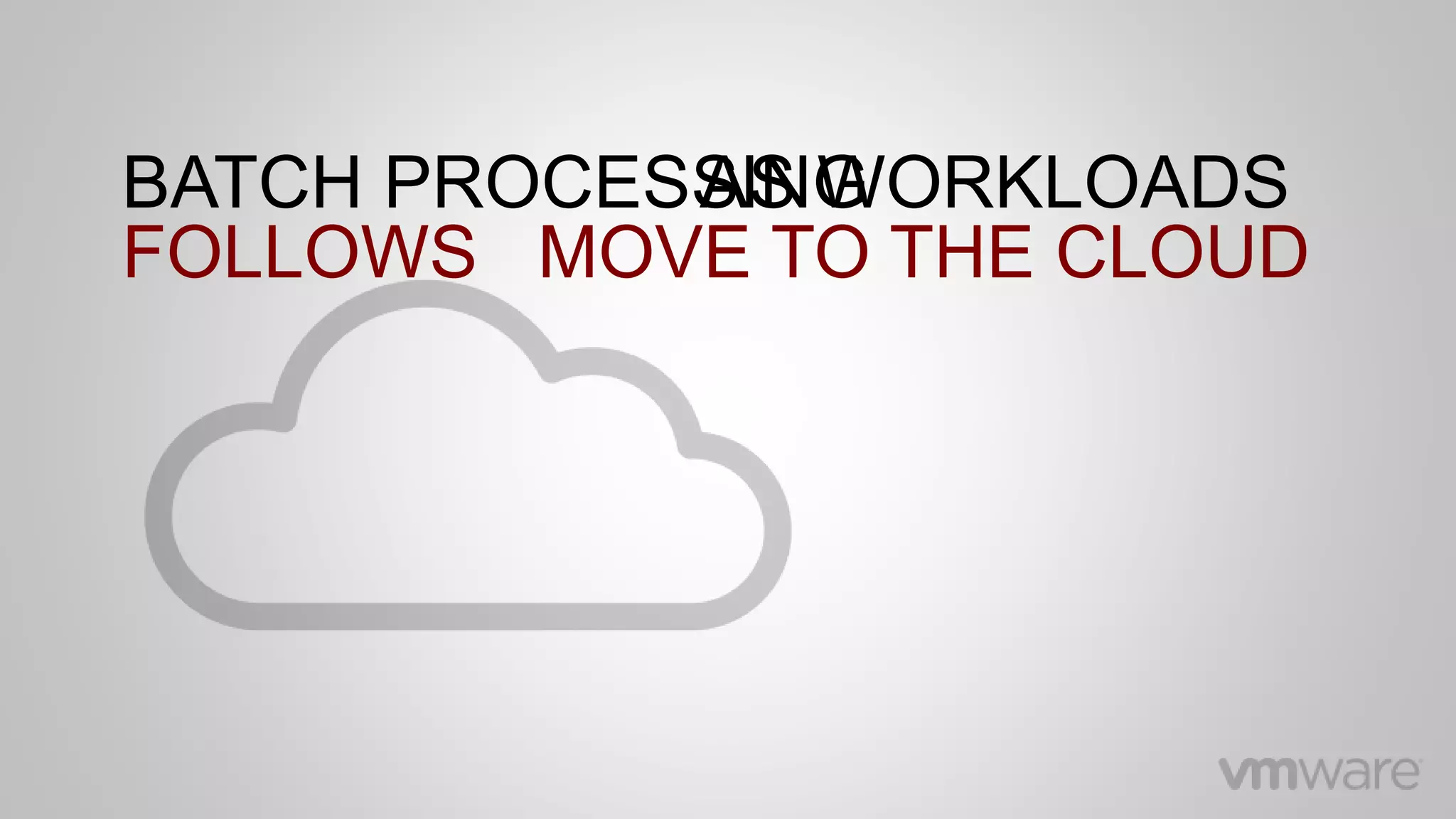 AS WORKLOADS
MOVE TO THE CLOUD
BATCH PROCESSING
FOLLOWS
 