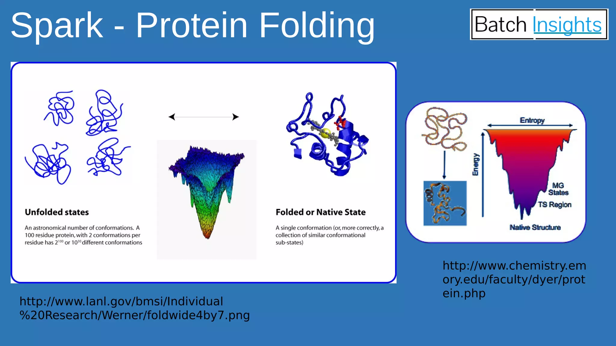 Spark - Protein Folding
http://www.chemistry.em
ory.edu/faculty/dyer/prot
ein.php
http://www.lanl.gov/bmsi/Individual
%20Research/Werner/foldwide4by7.png
 