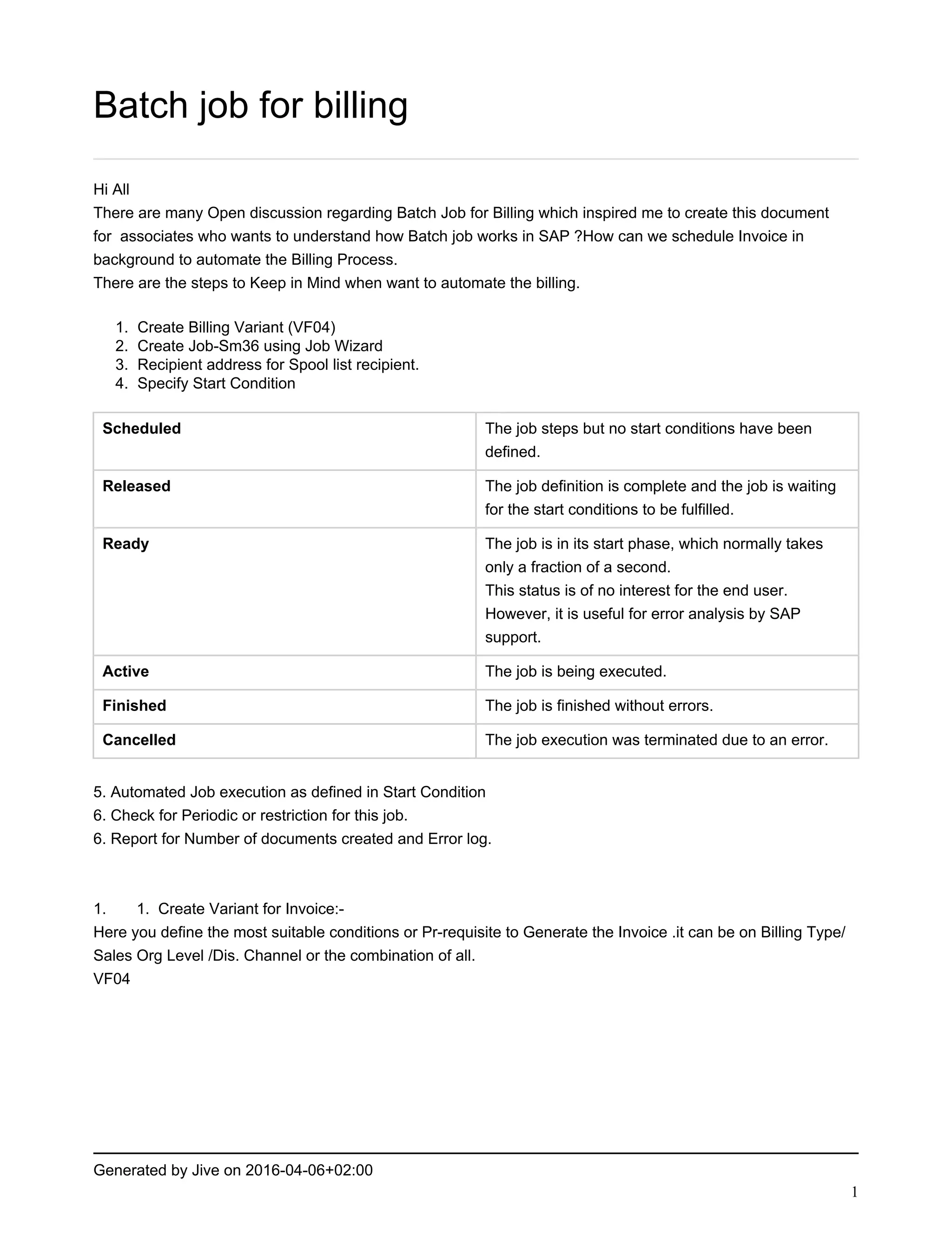 Batch job schedule PDF