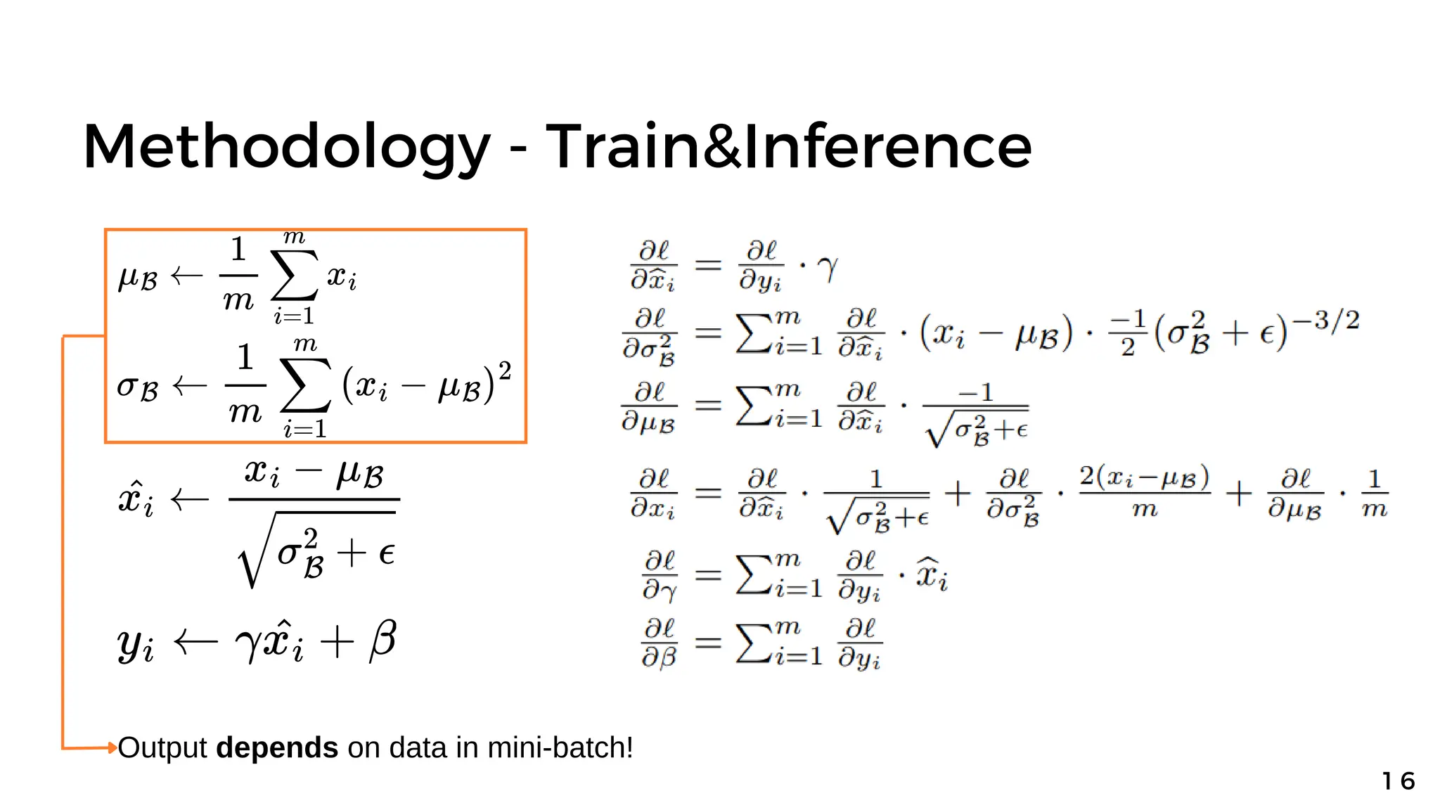 Methodology - Train&Inference
1 6
Output depends on data in mini-batch!
 