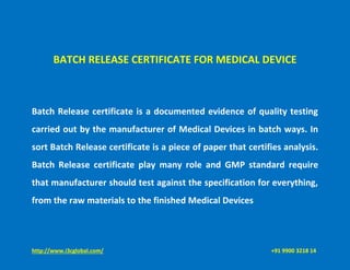 Batch release certificate for medical device | DOCX