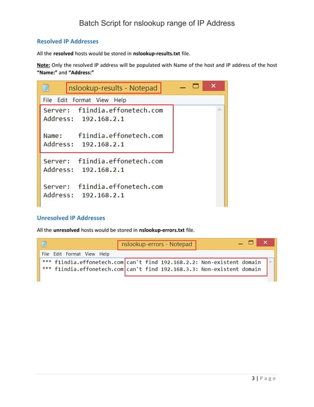 Information Technology How To Guides: Batch script for nslookup Range ...