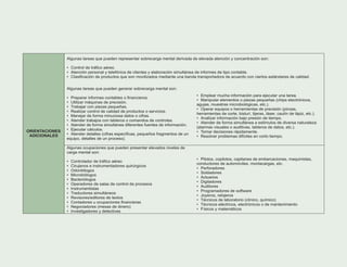 Algunas tareas que pueden representar sobrecarga mental derivada de elevada atención y concentración son:
• Control de tráfico aéreo.
• Atención personal y telefónica de clientes y elaboración simultánea de informes de tipo contable.
• Clasificación de productos que son movilizados mediante una banda transportadora de acuerdo con ciertos estándares de calidad.
Algunas tareas que pueden generar sobrecarga mental son:
• Preparar informes contables o financieros.
• Utilizar máquinas de precisión.
• Trabajar con piezas pequeñas.
• Realizar control de calidad de productos o servicios.
• Manejar de forma minuciosa datos o cifras.
• Atender trabajos con tableros o comandos de controles.
• Atender de forma simultánea diferentes fuentes de información.
• Ejecutar cálculos.
• Atender detalles (cifras específicas, pequeños fragmentos de un
equipo, detalles de un proceso).
• Emplear mucha información para ejecutar una tarea.
• Manipular elementos o piezas pequeñas (chips electrónicos,
agujas, muestras microbiológicas, etc.).
• Operar equipos o herramientas de precisión (pinzas,
herramientas de corte, bisturí, tijeras, láser, cautín de lápiz, etc.).
• Analizar información bajo presión de tiempo.
• Atender de forma simultánea a estímulos de diversa naturaleza
(alarmas visuales o auditivas, tableros de datos, etc.).
• Tomar decisiones rápidamente.
• Resolver problemas difíciles en corto tiempo.
ORIENTACIONES
ADICIONALES
Algunas ocupaciones que pueden presentar elevados niveles de
carga mental son:
• Controlador de tráfico aéreo
• Cirujanos e instrumentadores quirúrgicos
• Odontólogos
• Microbiólogos
• Bacteriólogos
• Operadores de salas de control de procesos
• Instrumentistas
• Traductores simultáneos
• Revisores/editores de textos
• Contadores u ocupaciones financieras
• Negociadores (mesas de dinero)
• Investigadores y detectives
• Pilotos, copilotos, capitanes de embarcaciones, maquinistas,
conductores de automóviles, montacargas, etc.
• Perforadores
• Soldadores
• Actuarios
• Digitadores
• Auditores
• Programadores de software
• Joyeros, relojeros
• Técnicos de laboratorio (clínico, químico)
• Técnicos eléctricos, electrónicos o de mantenimiento
• Físicos y matemáticos
 