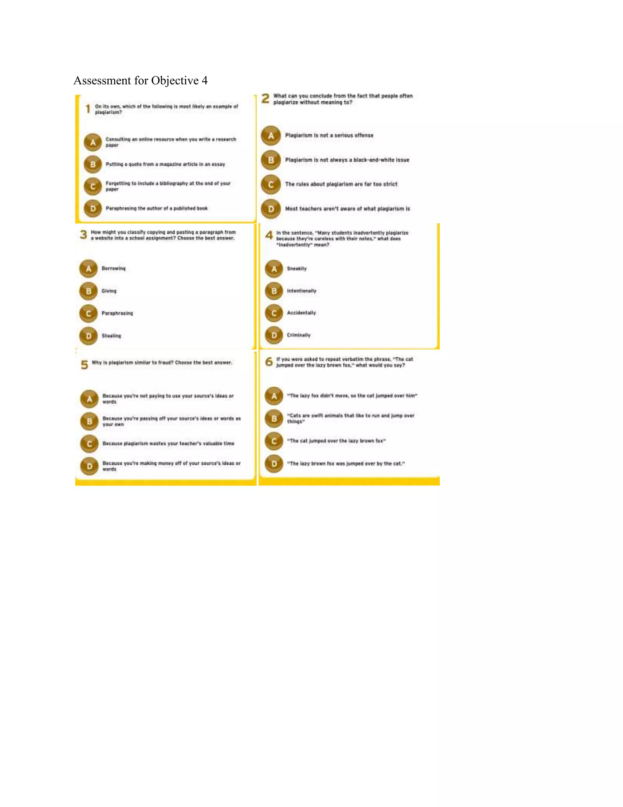 Assessment for Objective 4

 