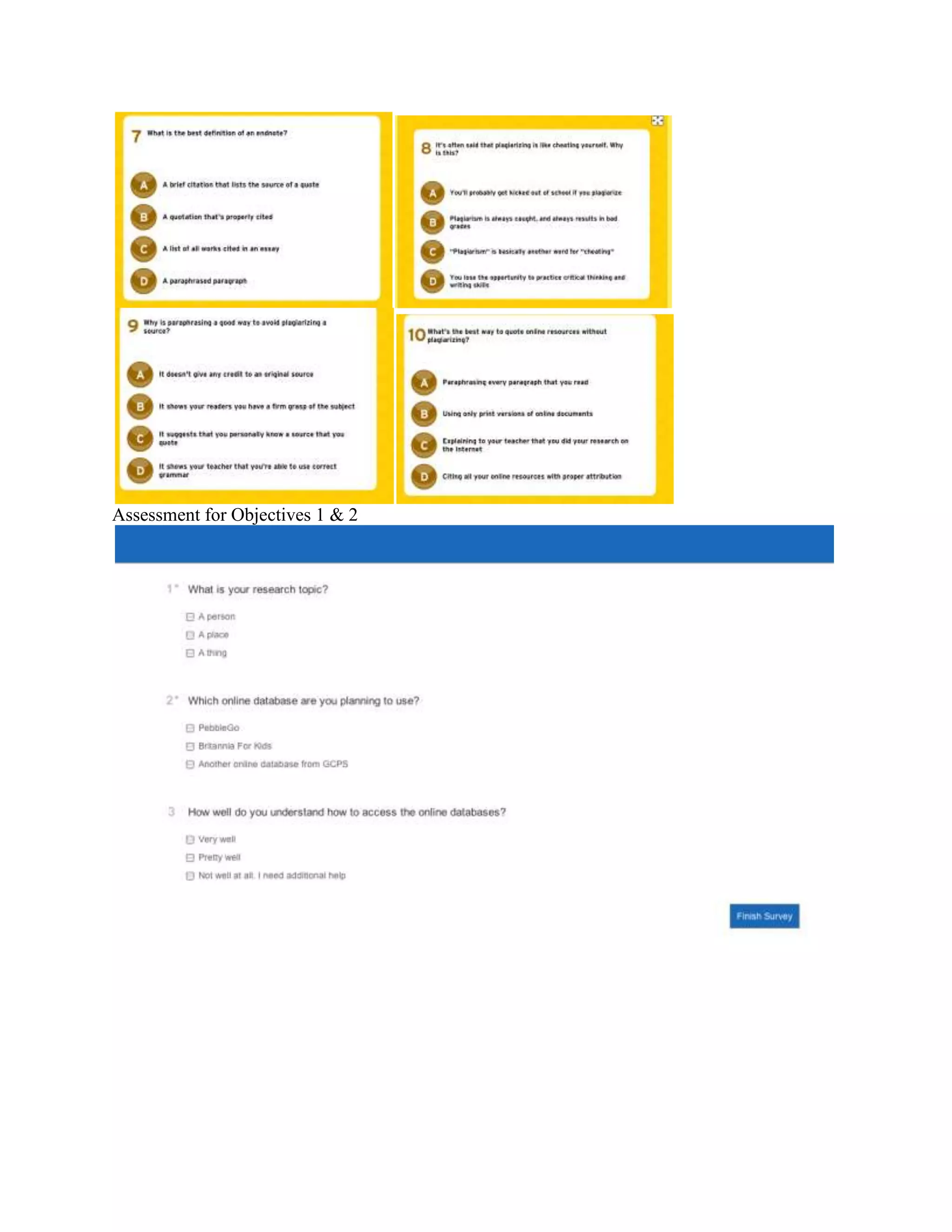 Assessment for Objectives 1 & 2

 