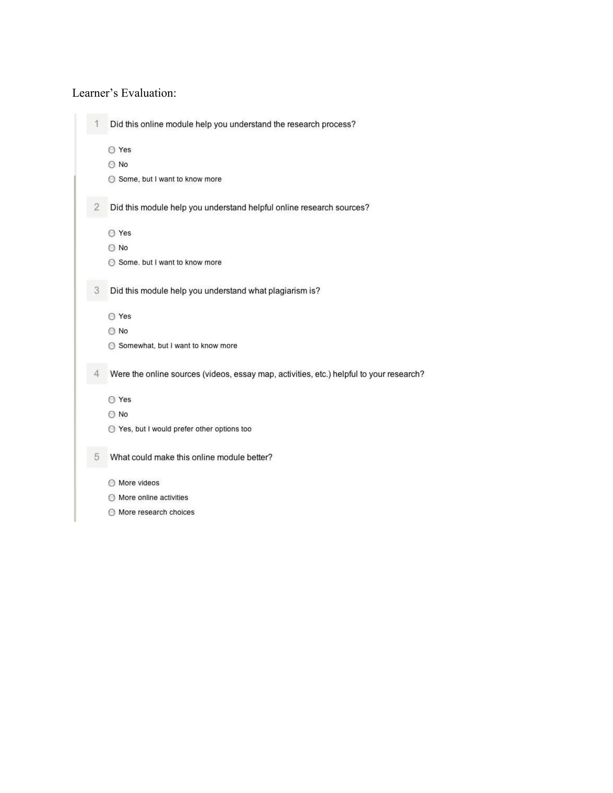 Learner’s Evaluation:

 