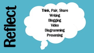 Reflect Think, Pair, Share
Writing
Blogging
Video
Diagramming
Presenting
 