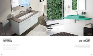 Cosentino® offers architects and designers a wide range of wash-hand basins
and shower trays, placing special emphasis on distinction and exclusivity.
Architects and Designers are also invited to contribute with their
experience and creativity to improve and enrich the collection with
new projects and designs, which Cosentino is able to make real,
thanks to its development and industrialisation capacity.
Colour and texture take on greater importance, through exclusive
materials such as Silestone® and Dekton,which can be designed to
mimic natural wood and stone and natural stone with coatings applied
in modern architecture, such as oxides or microcement.
DESIGN AND
INNOVATION
COLOUR
AND HARMONY
A
B
C
D
A: Dekton® - Irok / B, C: Silence Wash-hand basin - B) Silestone® Blanco Zeus
C) Silestone® Unsui / D) Silestone® - Unsui
A, B: Silestone® Blanco Zeus
C: Simmetry wash-hand basin on Countertop Silestone® Acqua Fraccaroli
A
B
C
28 29
 