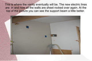 The whole floor was also in bad shape. Here you see the new base floor  and where the dart points, is where the toilet will be moved to. That means of course also completely new drain- and water lines. 