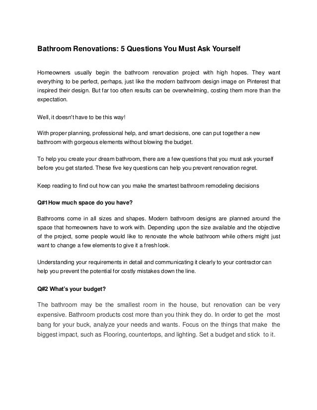 Bathroom Renovations 5 Questions You Must Ask Yourself