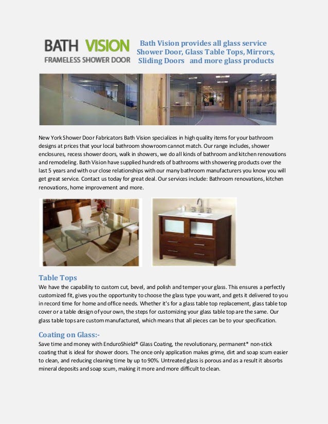 Bath Vision Provides All Glass Service Shower Door Glass Table Tops