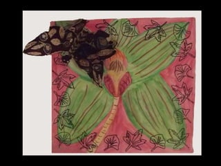 Batik butterfly and watercolour flowers