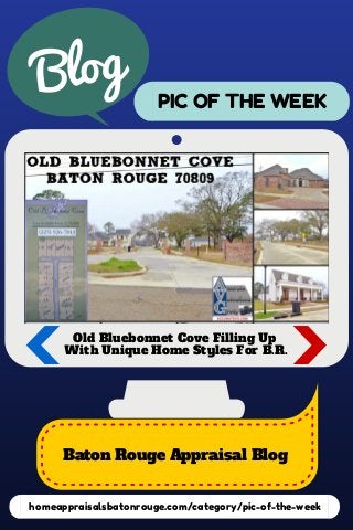 log
B

PIC OF THE WEEK

Old Bluebonnet Cove Filling Up
With Unique Home Styles For B.R.

Baton Rouge Appraisal Blog
homeappraisalsbatonrouge.com/category/pic-of-the-week

 