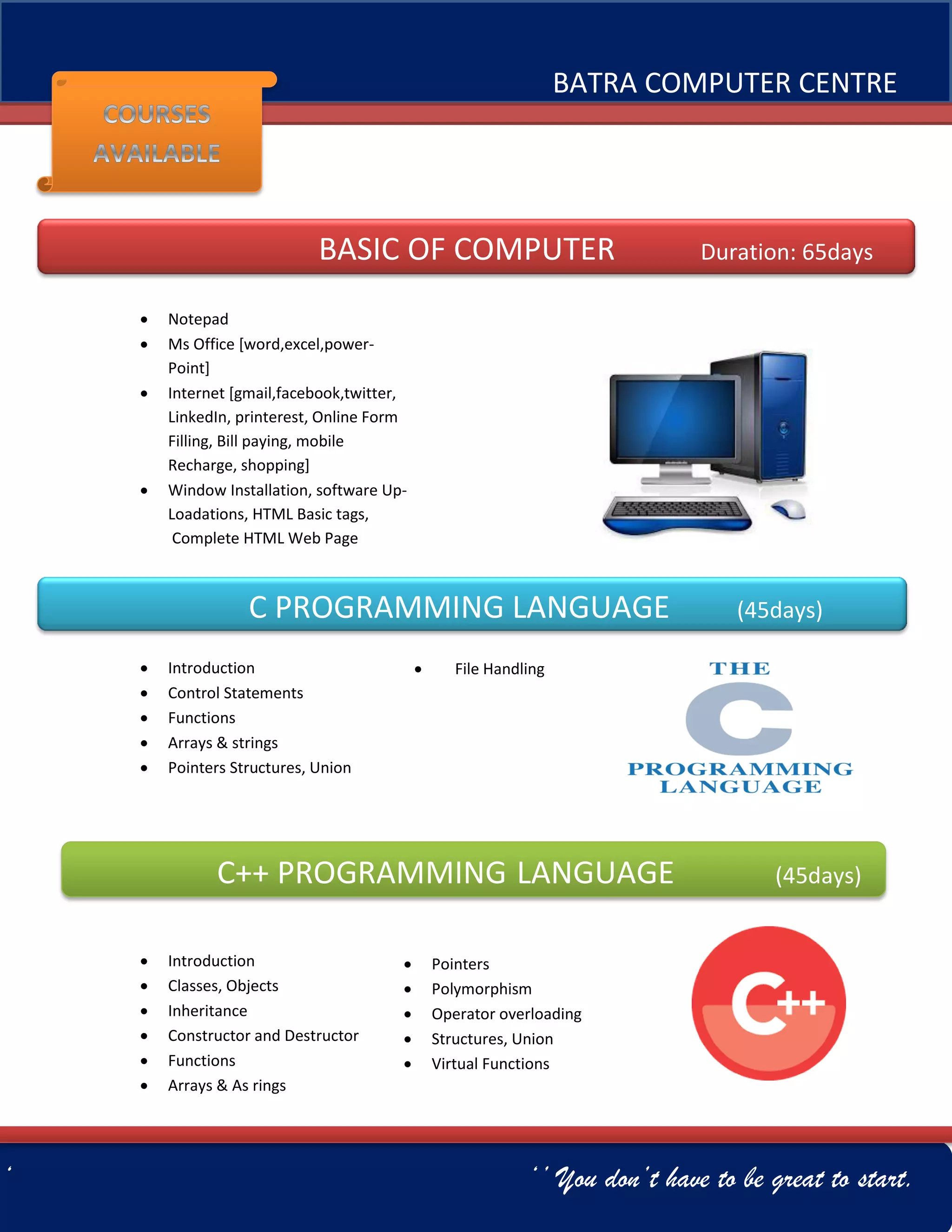 BASIC COMPUTER TRAINING & COACHING CENTRE IN AMBALA CANTT | PDF