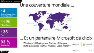 Une couverture mondiale …
N° 12
11 M
PC configurés
135
Pays
93 %
Satisfaction
14
Centres de services
de configuration
… Et un partenaire Microsoft de choix
 