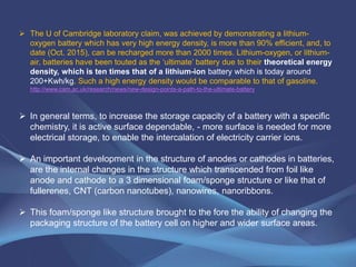 Storage Batteries trends and theoretical volumetric storage limits
The graph below indicates storage batteries trends and anticipated developments.
There are more than 200 various development programs around the world.
 