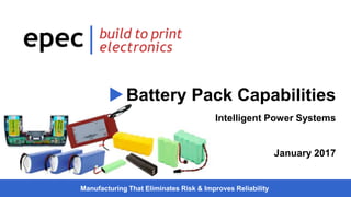 Manufacturing That Eliminates Risk & Improves Reliability
Battery Pack Capabilities
Intelligent Power Systems
January 2017
 